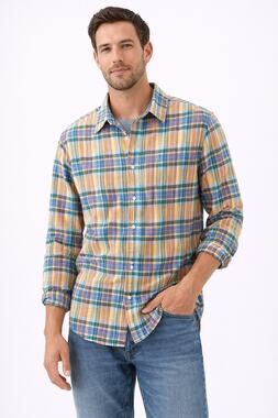 CARBON2COBALT | Men’s Multicolor Plaid Button Down Shirt Casual Cotton | Large